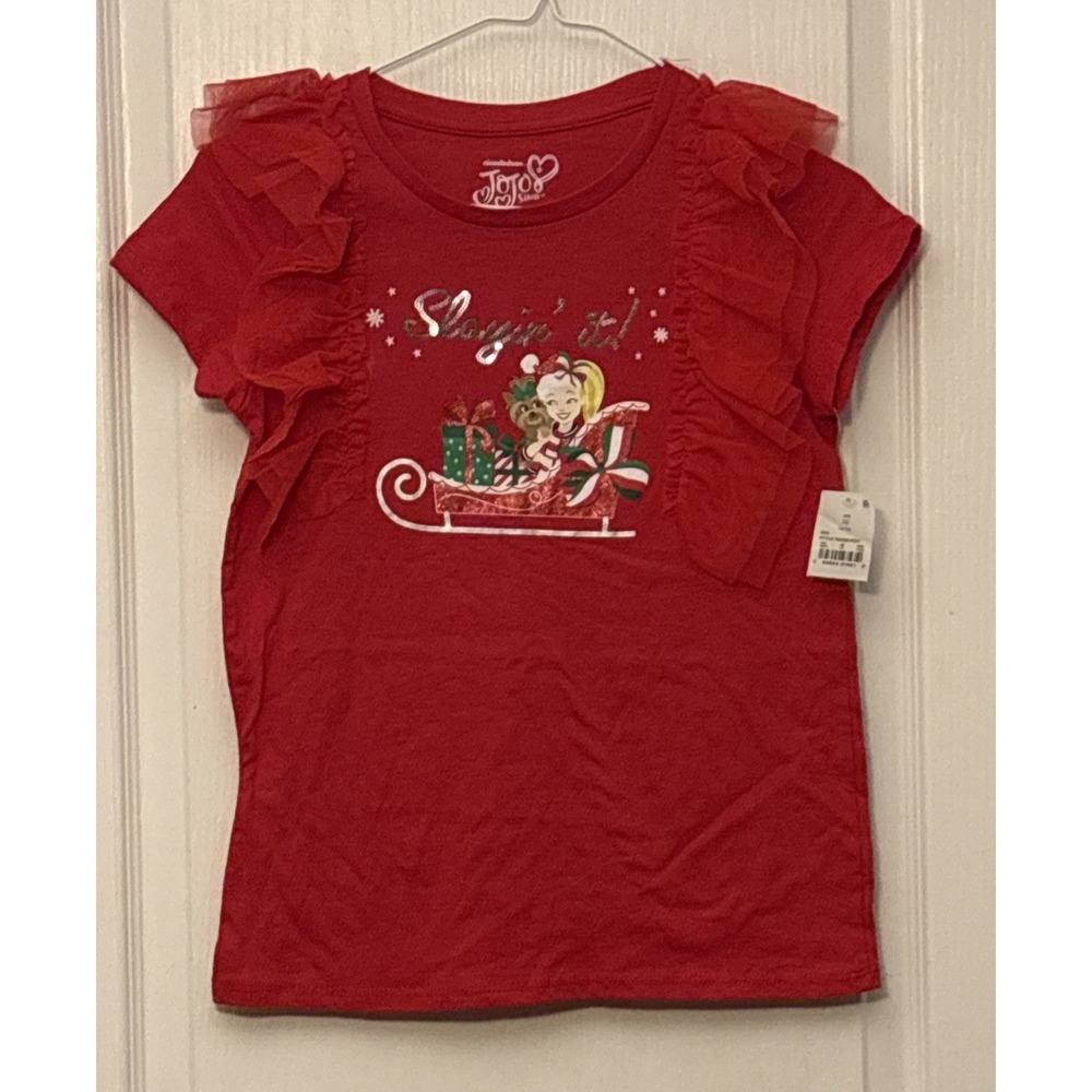 New JoJo‎ Siwa Red Christmas Graphic Shirt Tulle Sleeve Slayin It XL (14/16)